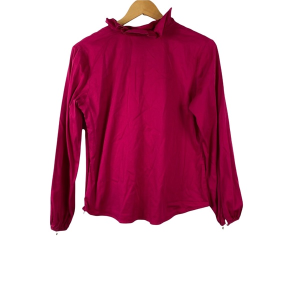 Elizabeth MckAy Cute Red Blouse Ruffle VNeck Office Career Long Sleeve Size 4 - Picture 4 of 9